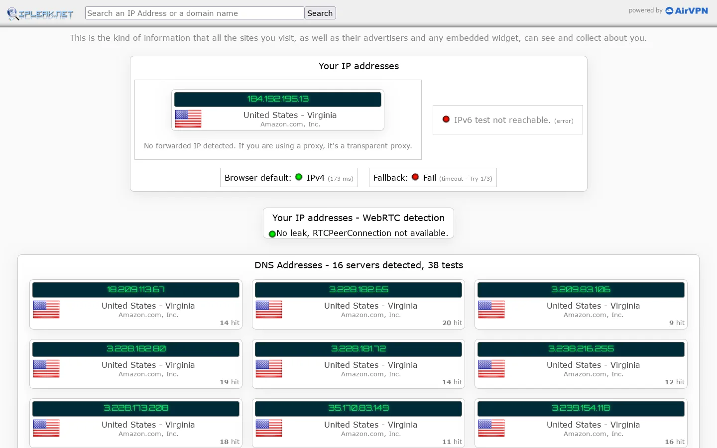 IP/DNS Detect - What is your IP, what is your DNS, what informations you send to websites. Homepage screenshot