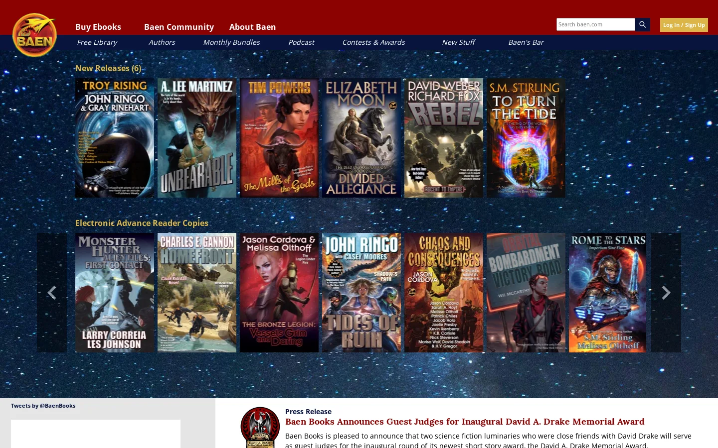 Baen Books Science Fiction & Fantasy Homepage screenshot