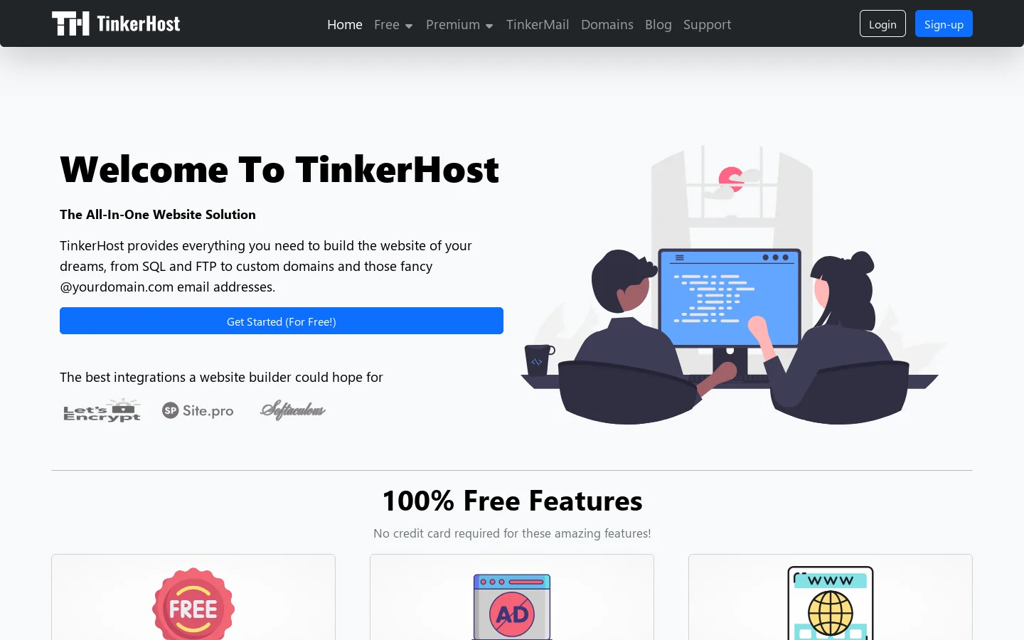 TinkerHost Homepage screenshot