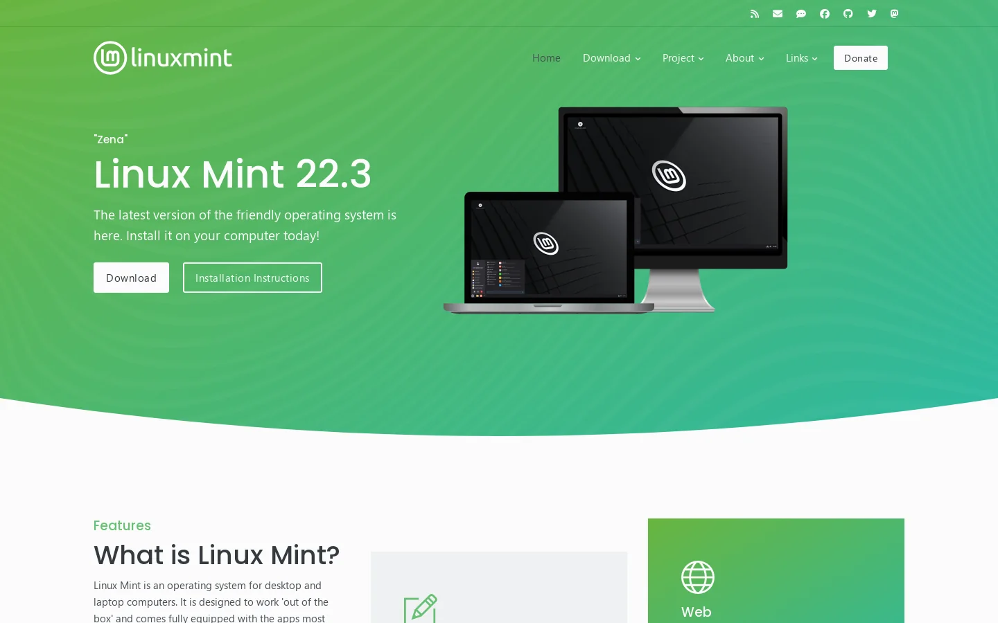 Linux Mint Homepage screenshot
