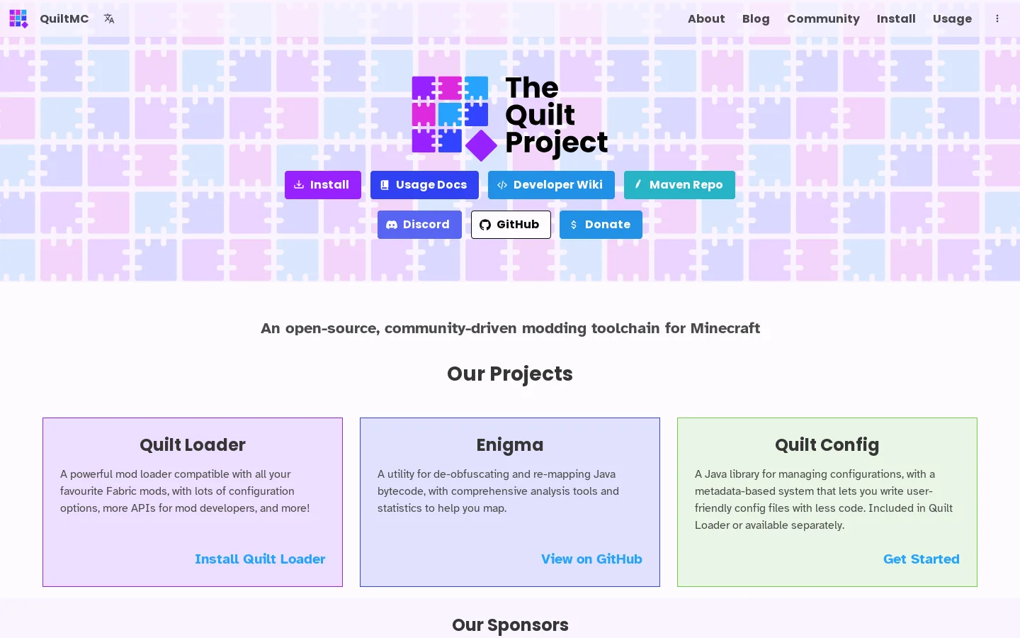 QuiltMC Homepage screenshot