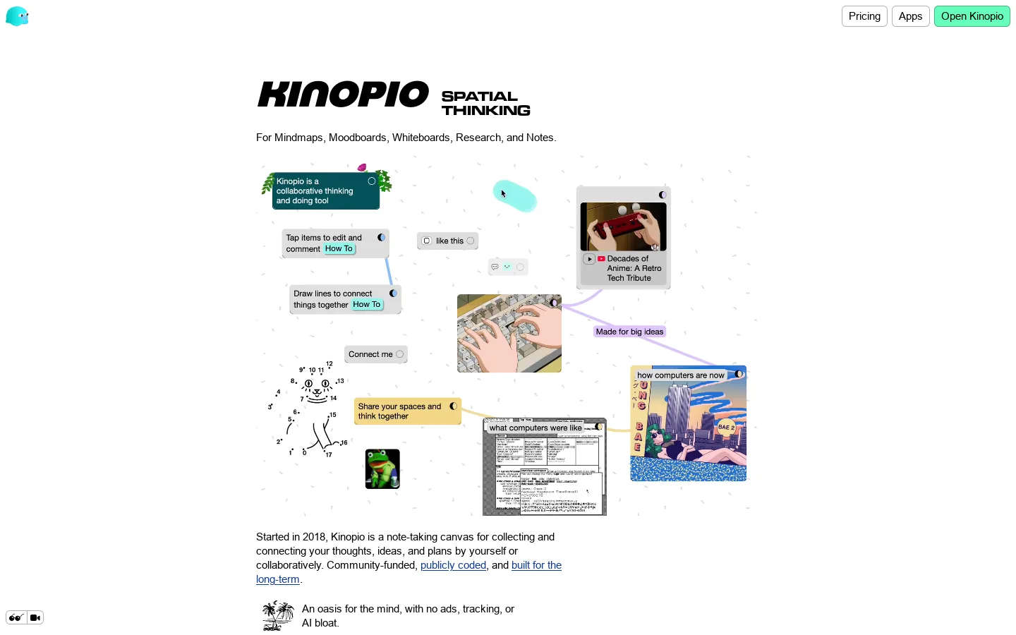 Kinopio Homepage screenshot