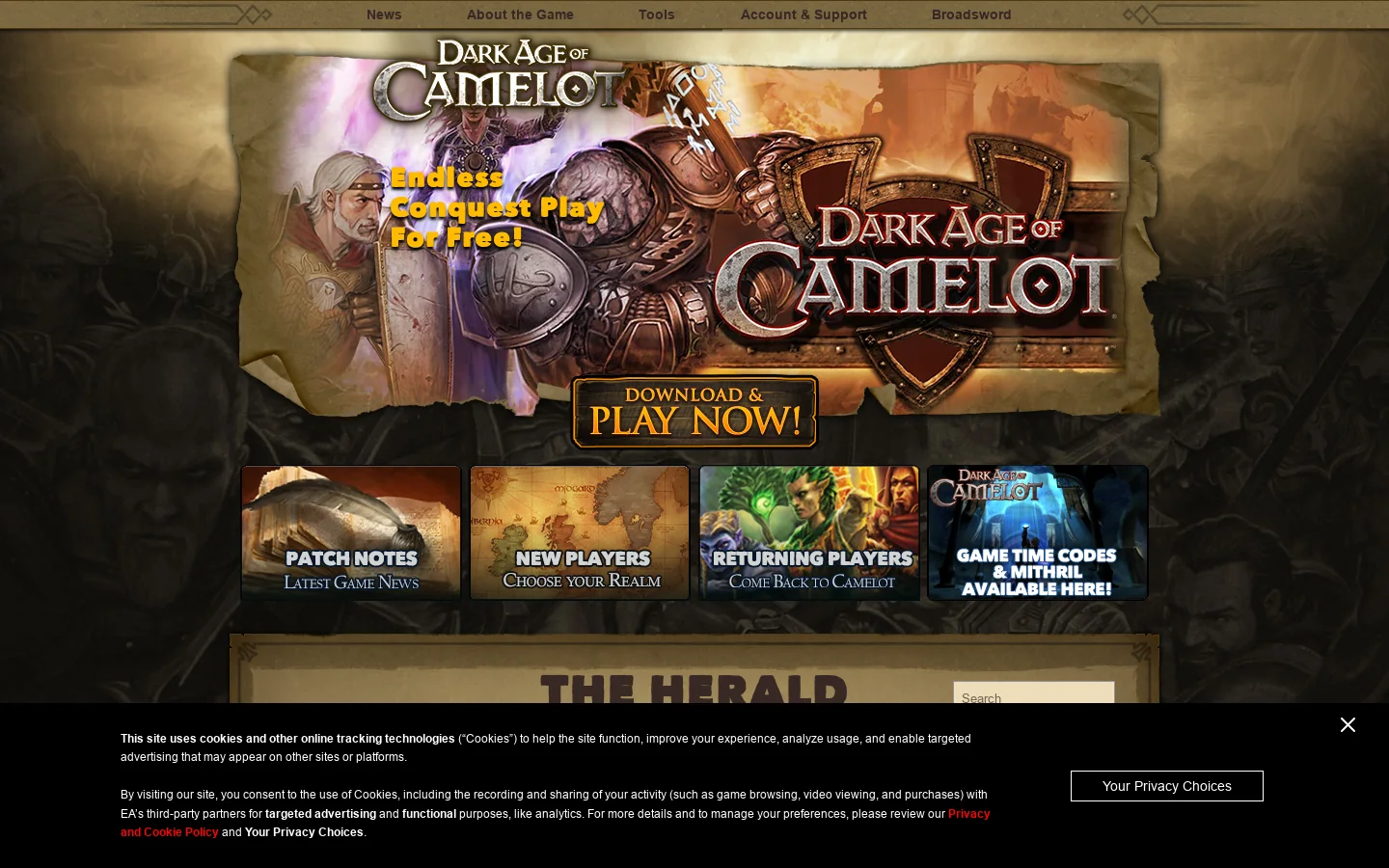 Dark Age of Camelot Homepage screenshot