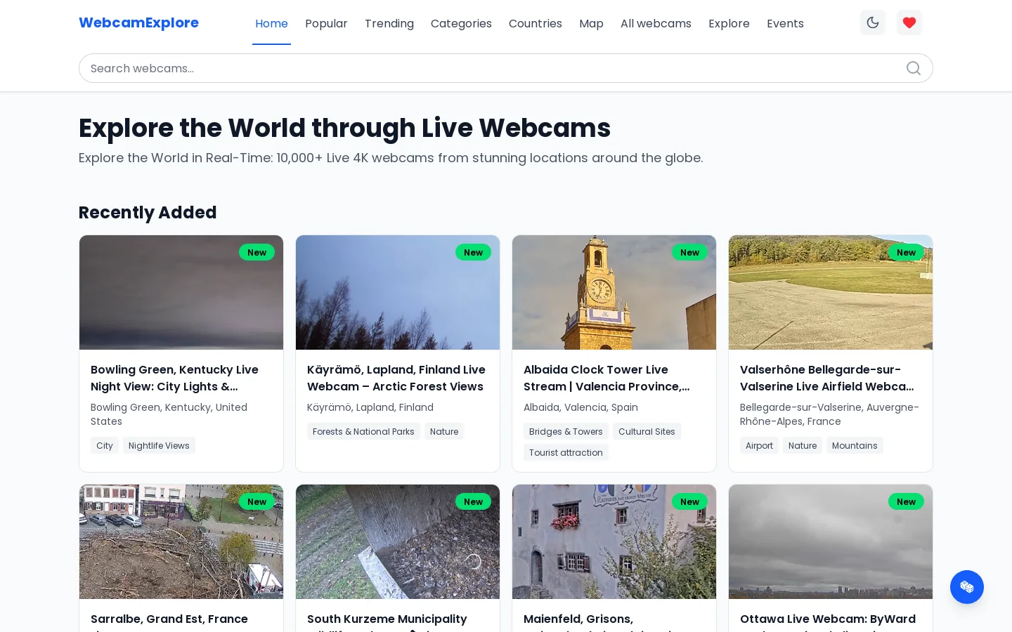WebcamExplore Homepage screenshot