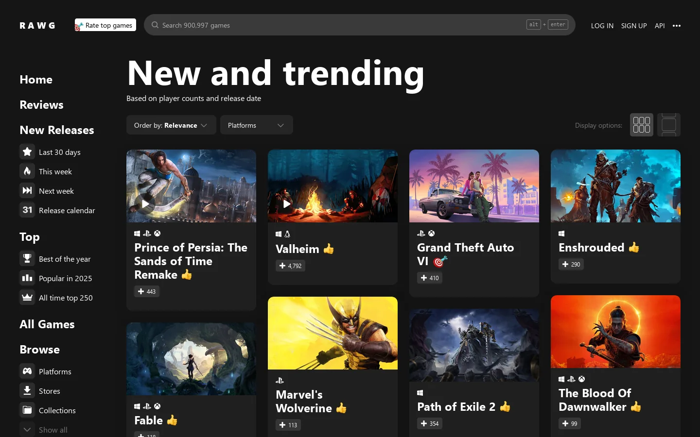 The Biggest Video Game Database on RAWG - Video Game Discovery Service Homepage screenshot