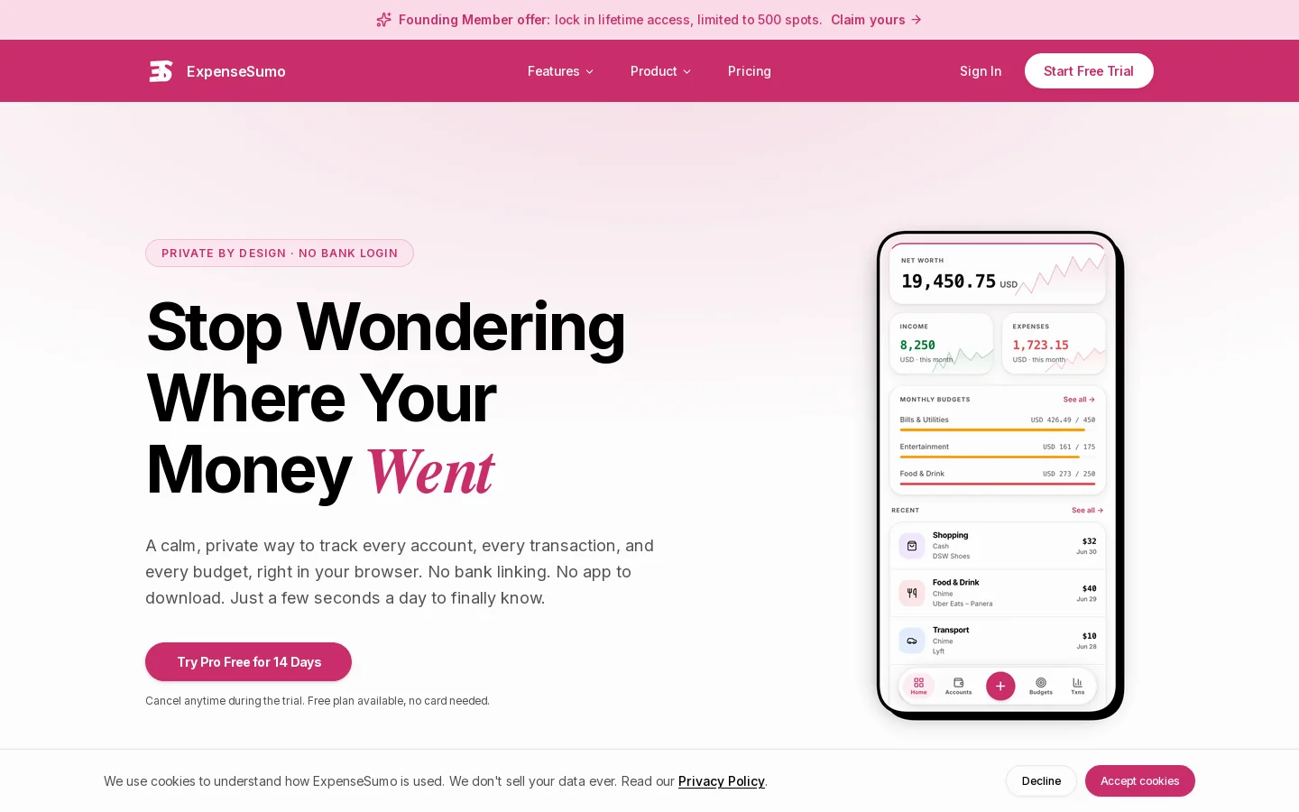 ExpenseSumo Homepage screenshot