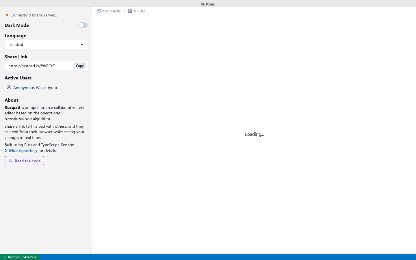 Rustpad Homepage screenshot