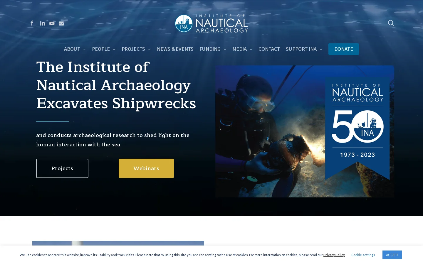 INA - Institute of Nautical Archaeology Homepage screenshot
