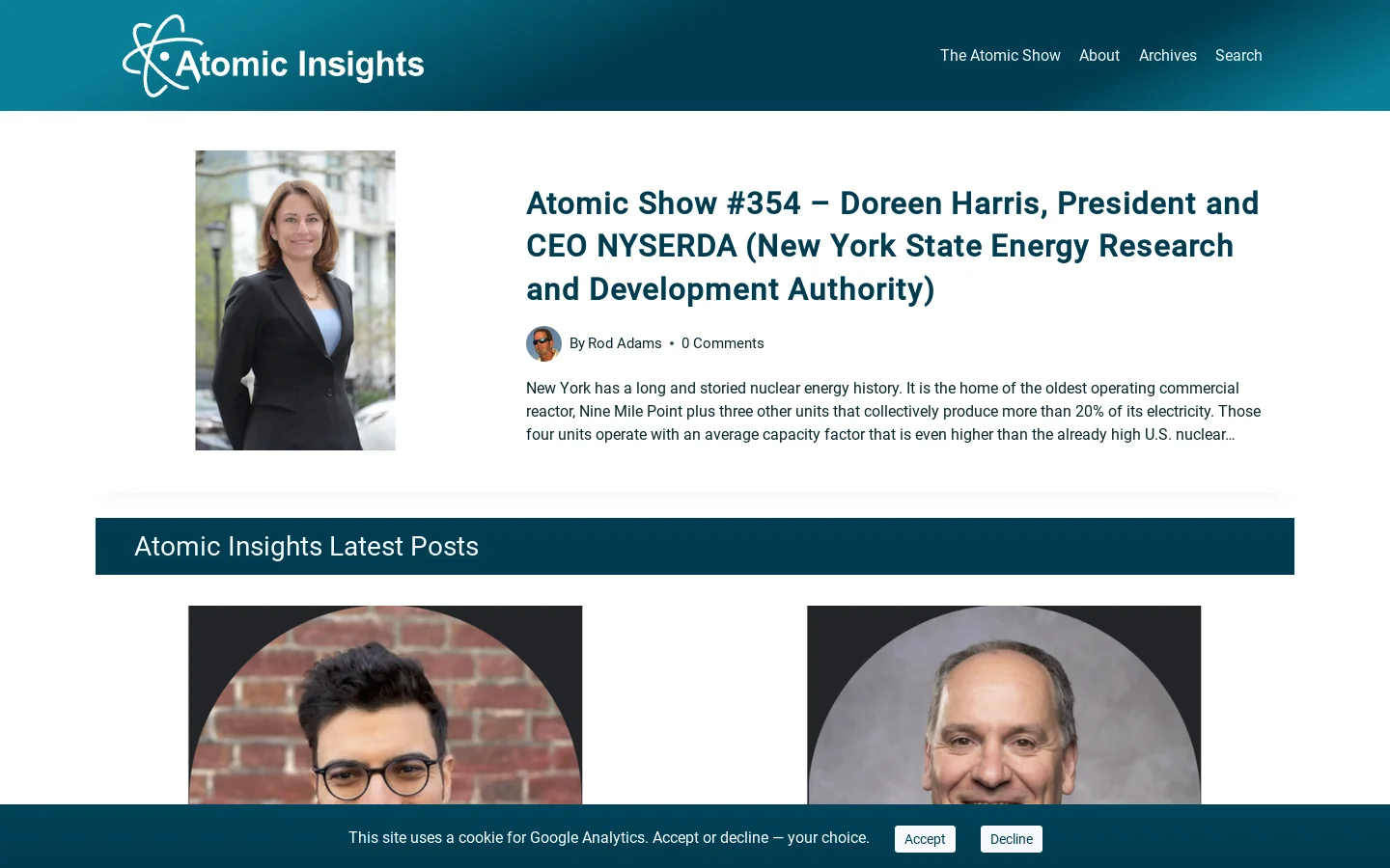 Atomic Insights Homepage screenshot