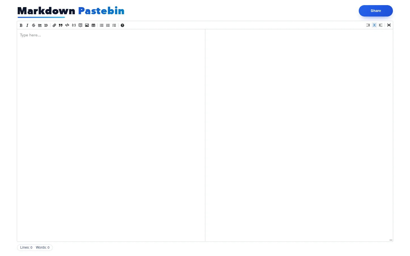 MarkdownPastebin Homepage screenshot