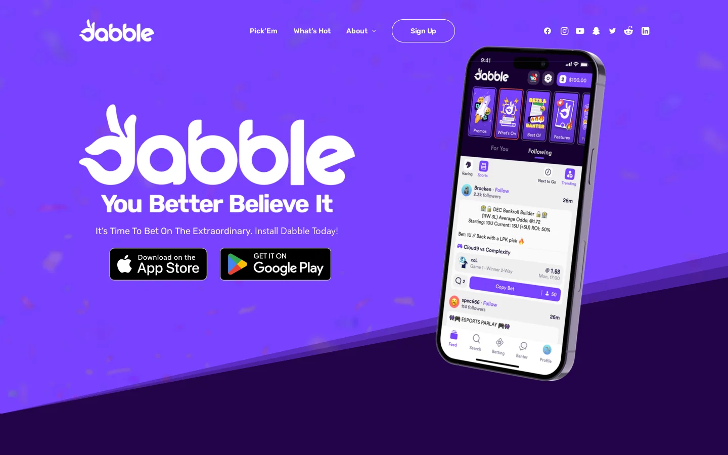 Dabble Homepage screenshot
