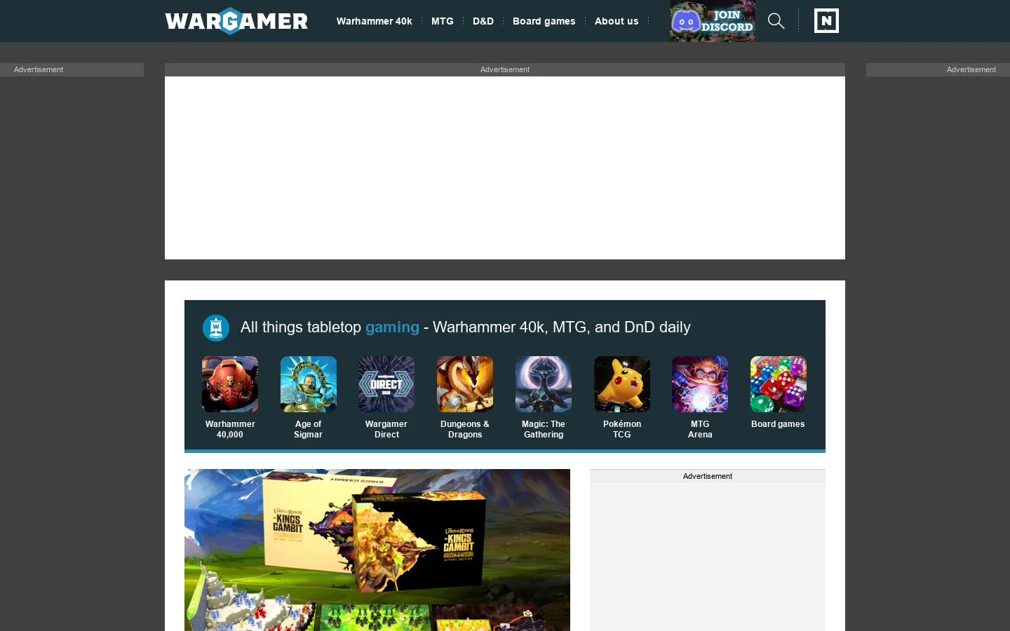 Wargamer Homepage screenshot