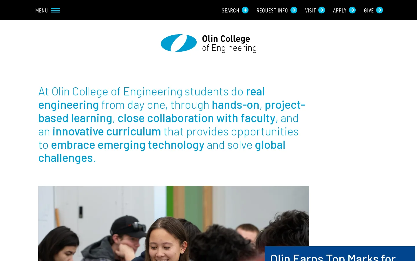 Olin College of Engineering Homepage screenshot