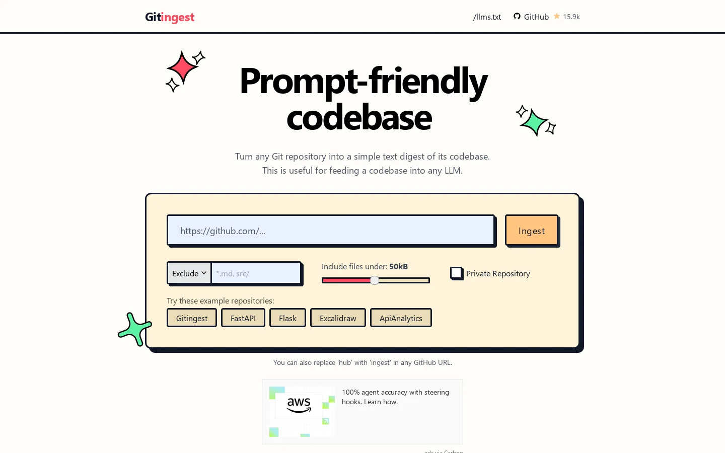 Gitingest Homepage screenshot
