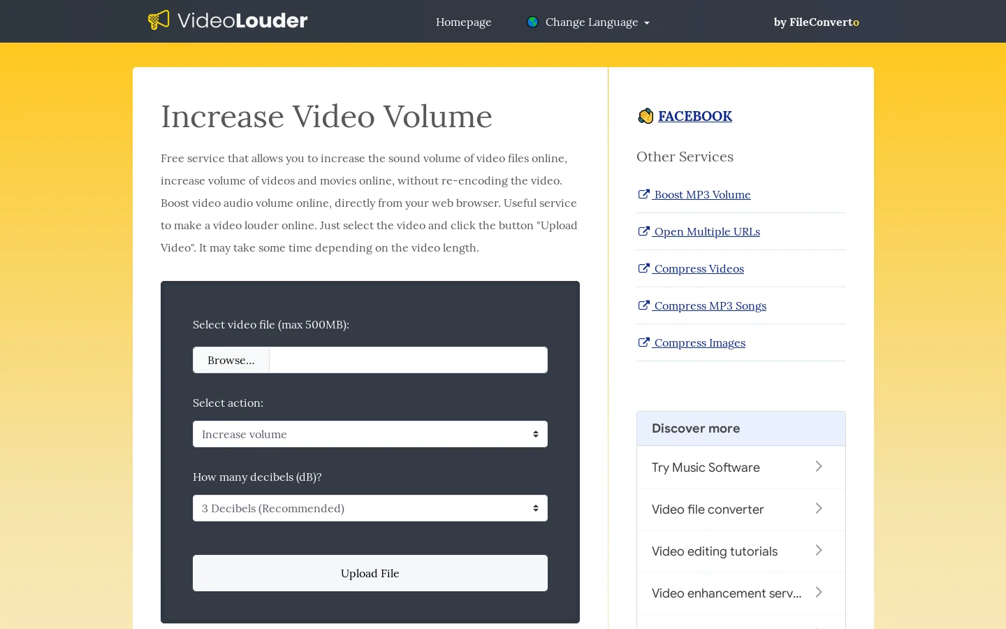 VideoLouder Homepage screenshot