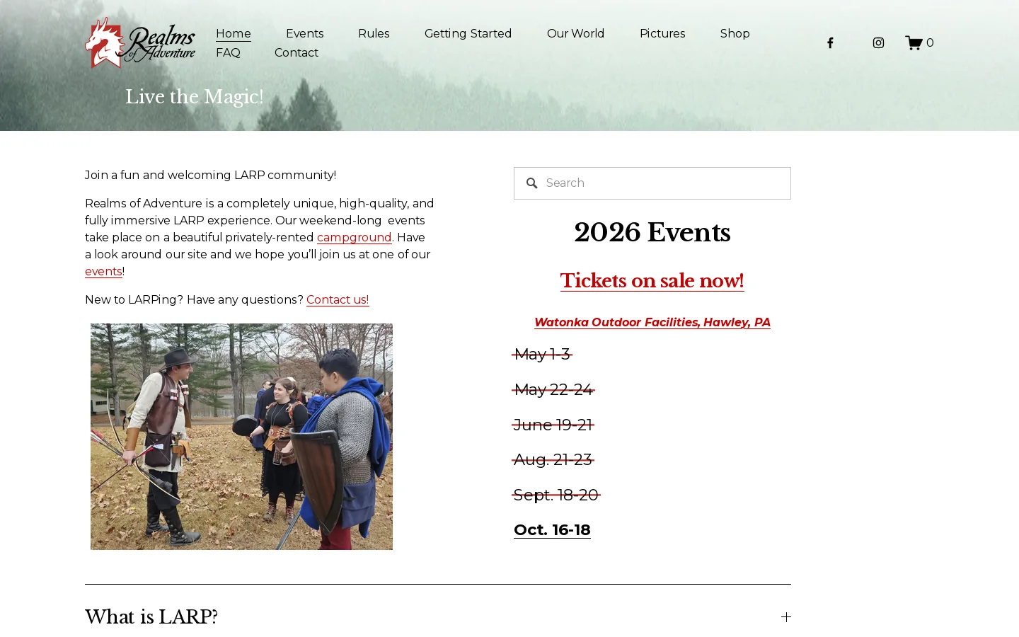 Realms of Adventure Homepage screenshot