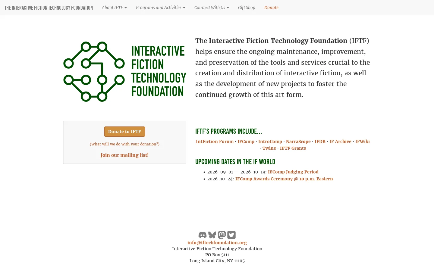 Interactive Fiction Technology Foundation Homepage screenshot