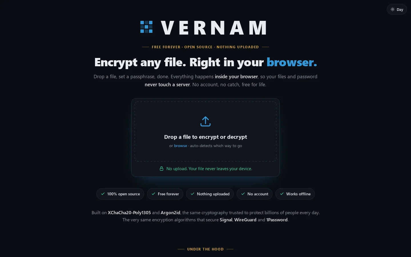 VERNAM Homepage screenshot