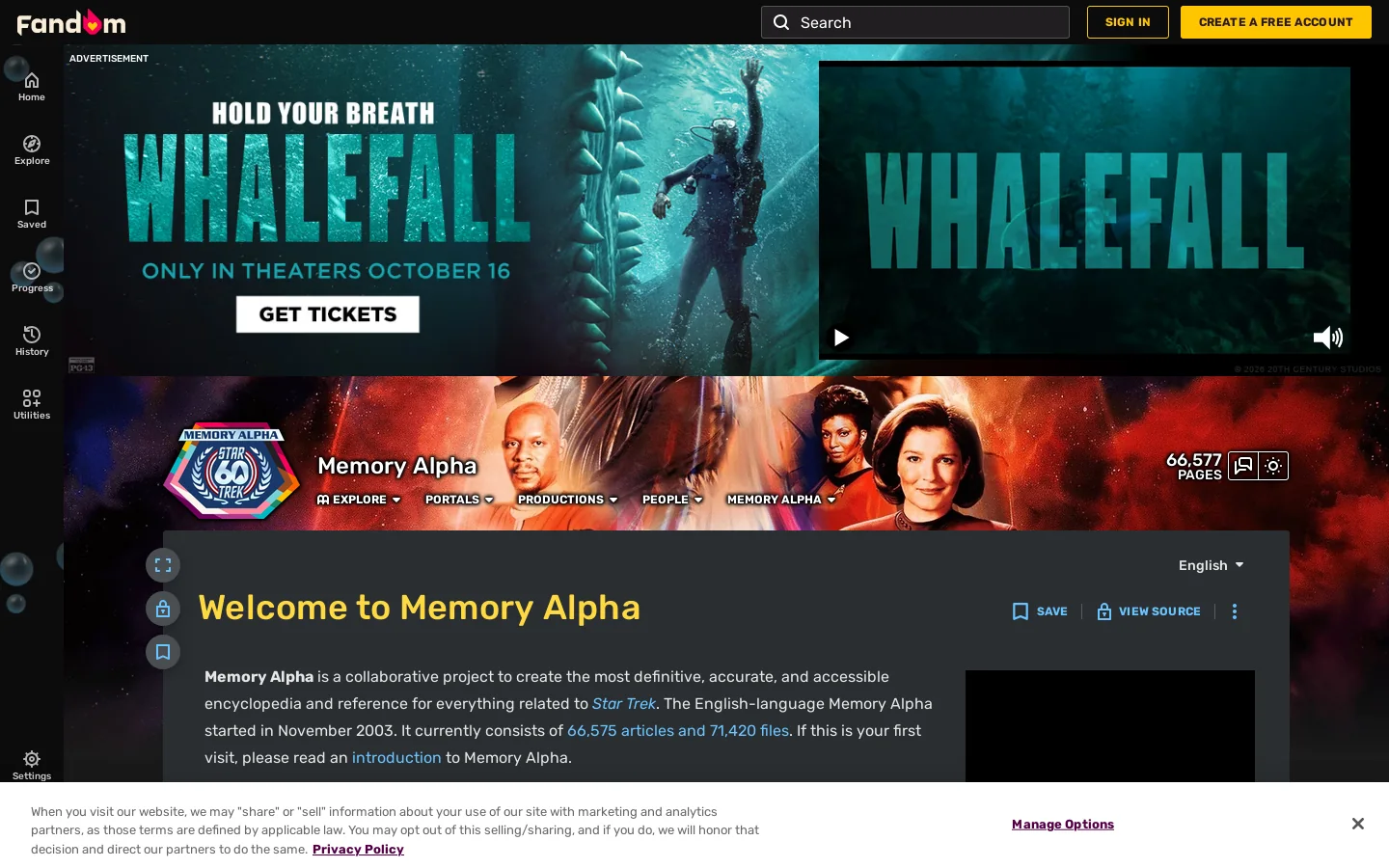 Memory Alpha Homepage screenshot