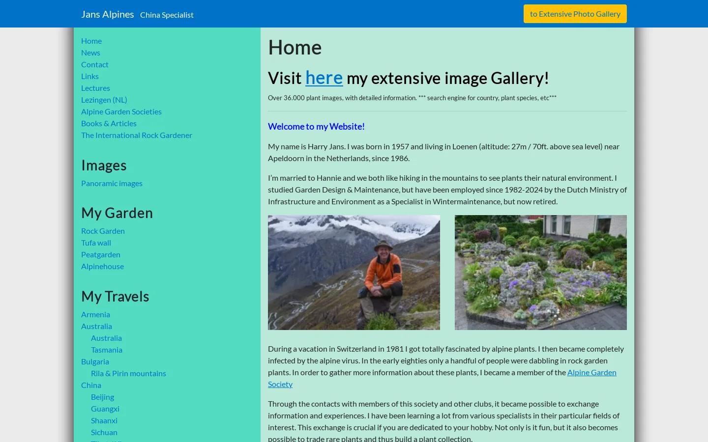 Jans Alpines Homepage screenshot