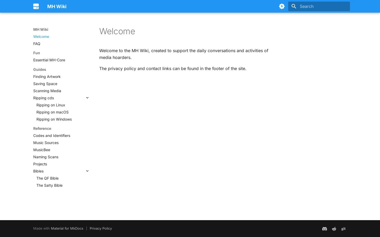 MH Wiki Homepage screenshot