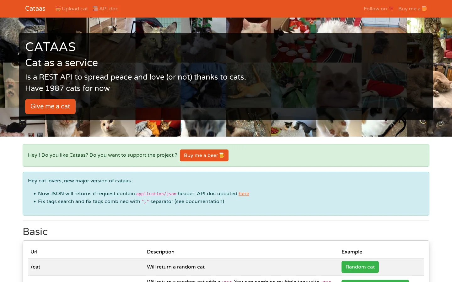 Cat as a service (CATAAS) Homepage screenshot