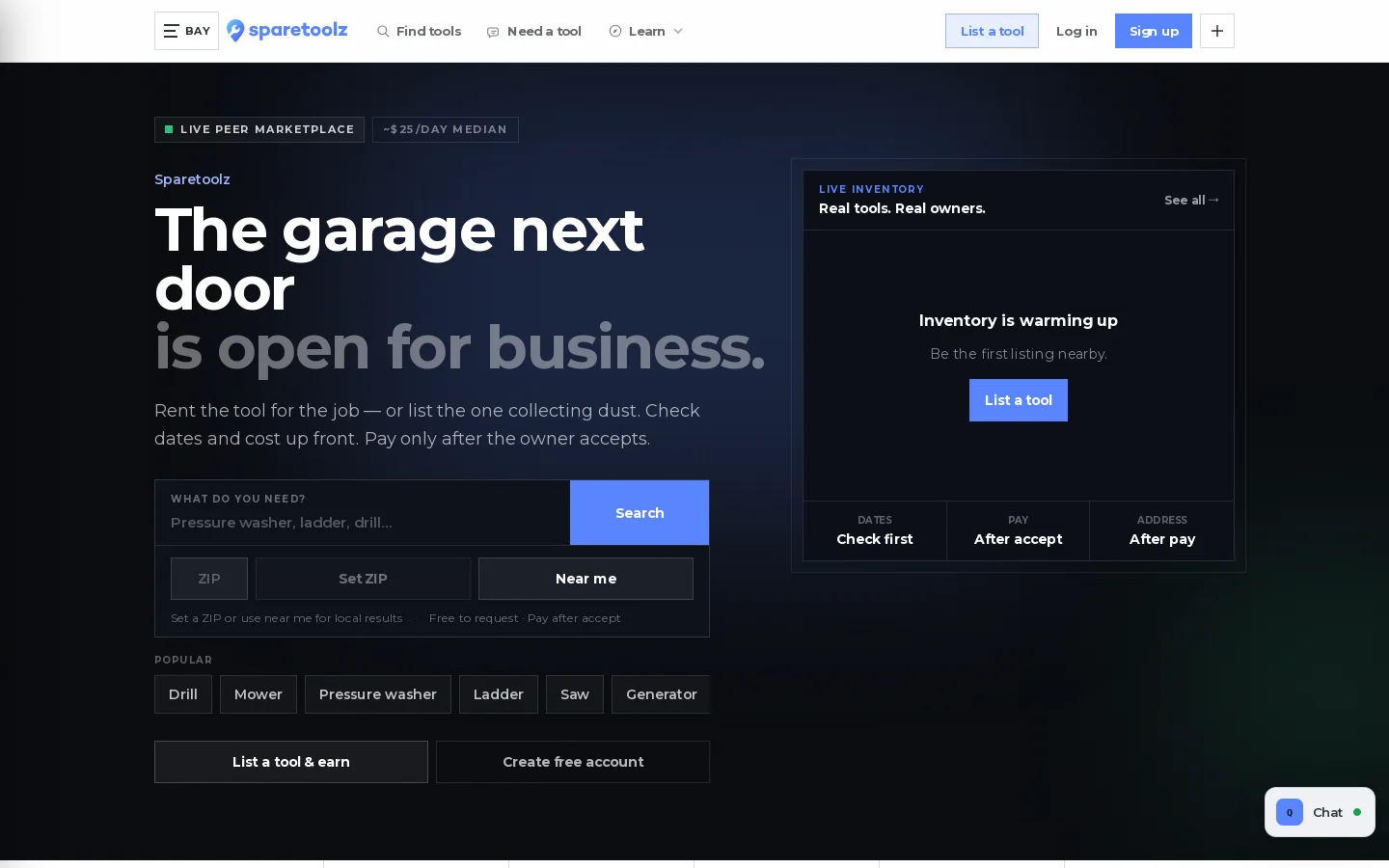 Sparetoolz Homepage screenshot