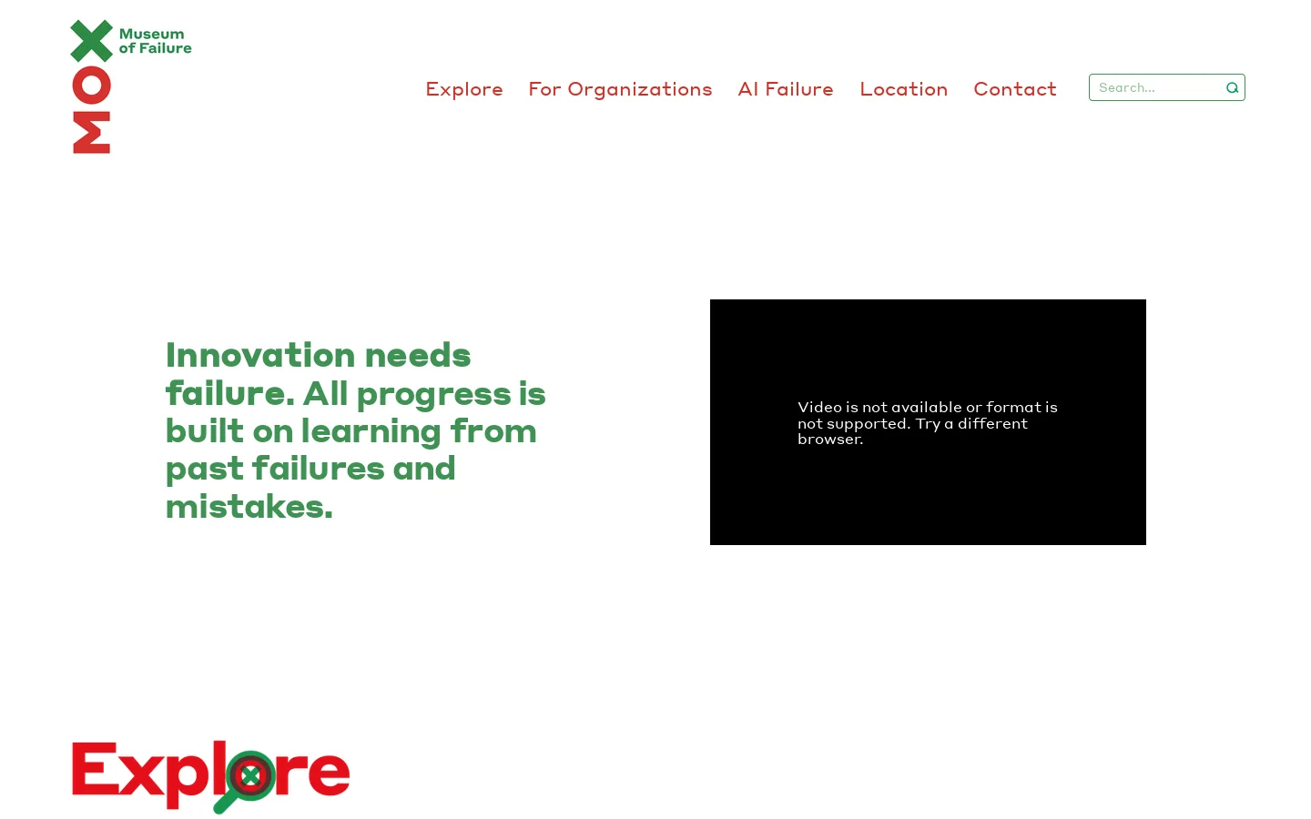 Museum of Failure Homepage screenshot