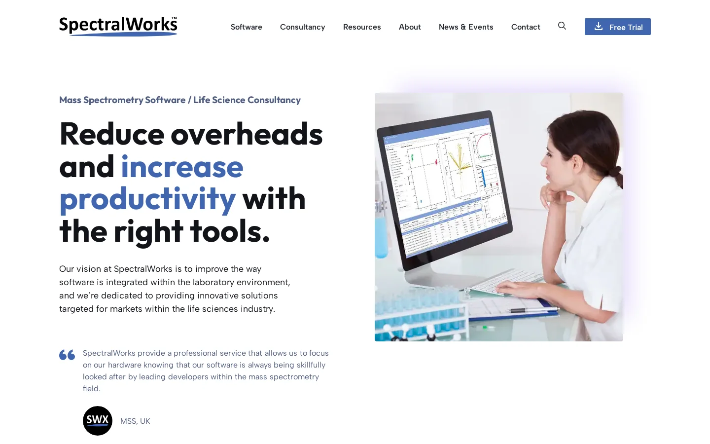 SpectralWorks, AnalyzerPro XD, Mass Spectrometry, Software, Life Sciences Homepage screenshot