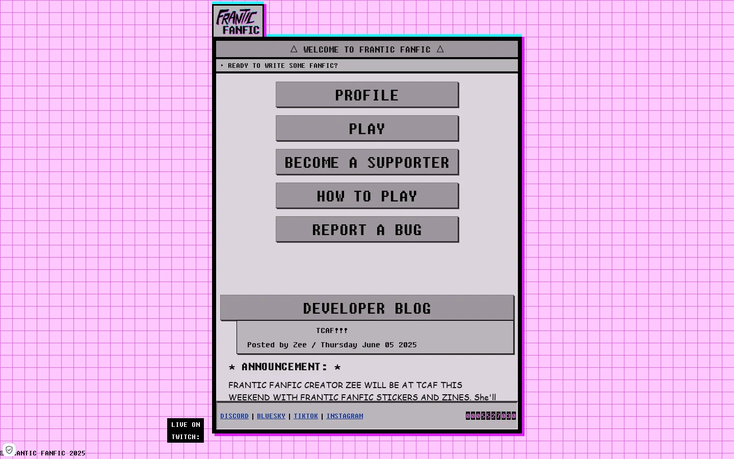Frantic Fanfic Homepage screenshot