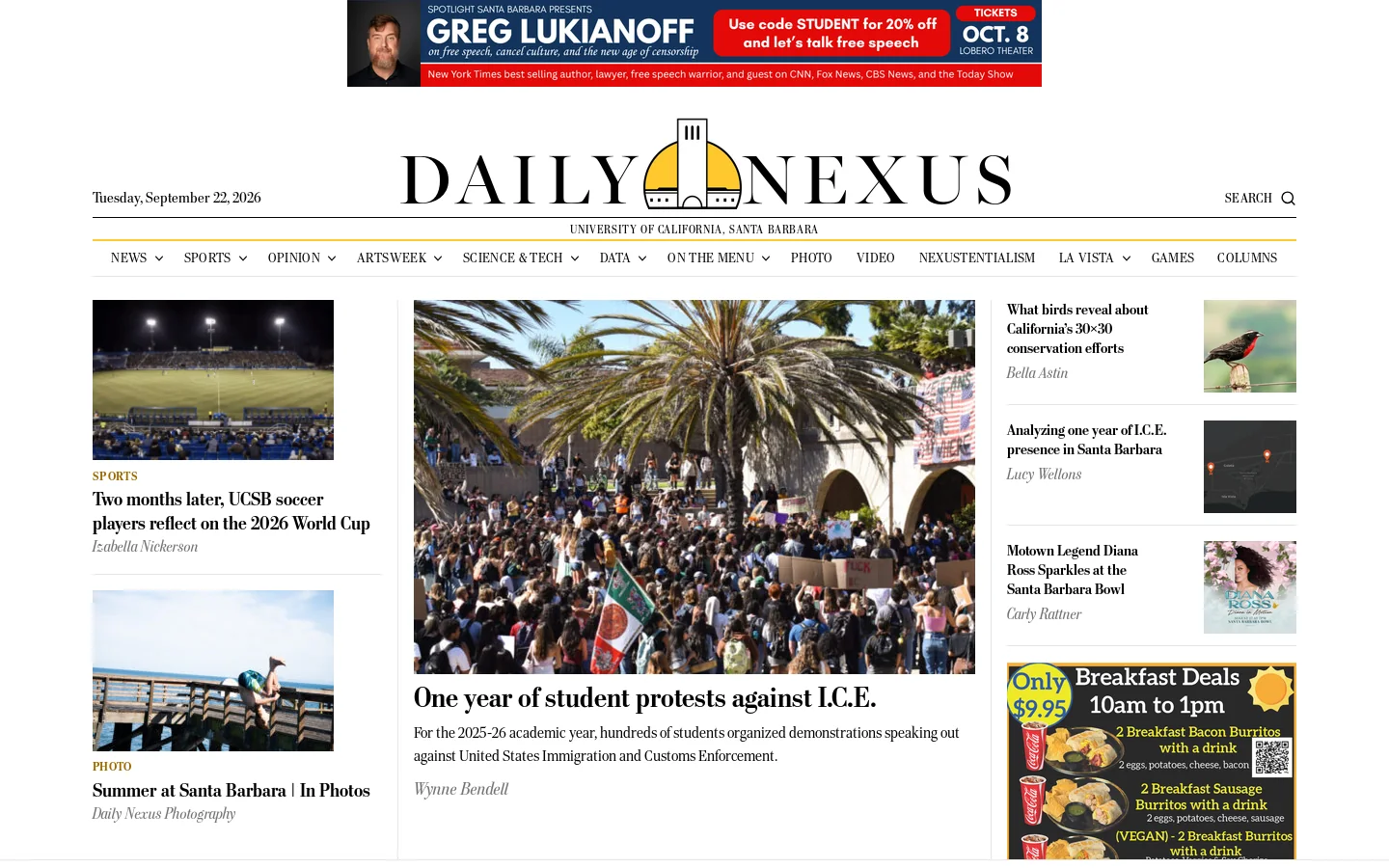 The Daily Nexus Homepage screenshot