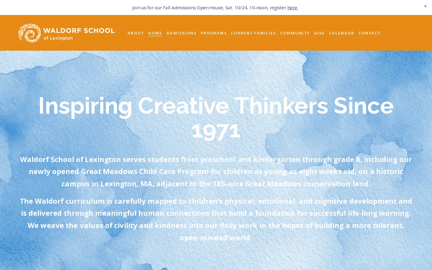Pre K to Grade 8 Private School Kindergarten and Middle | Waldorf School Lexington, MA Homepage screenshot