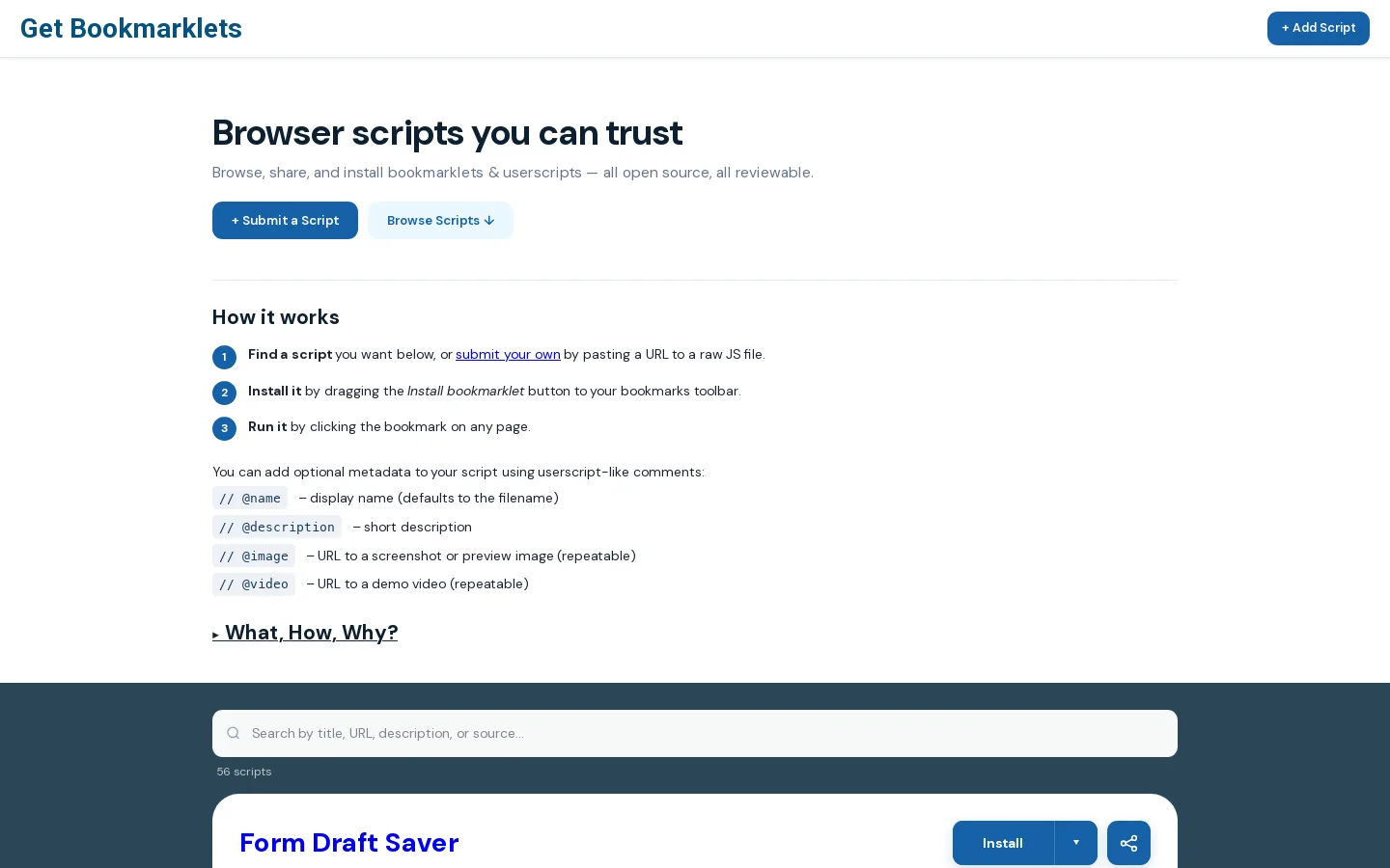 Get Bookmarklets Homepage screenshot