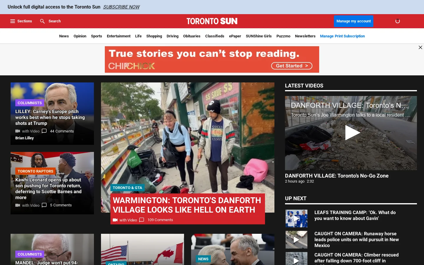 Toronto Sun Homepage screenshot