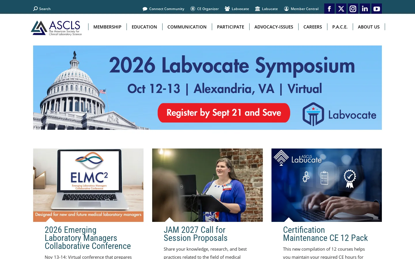 ASCLS Homepage screenshot