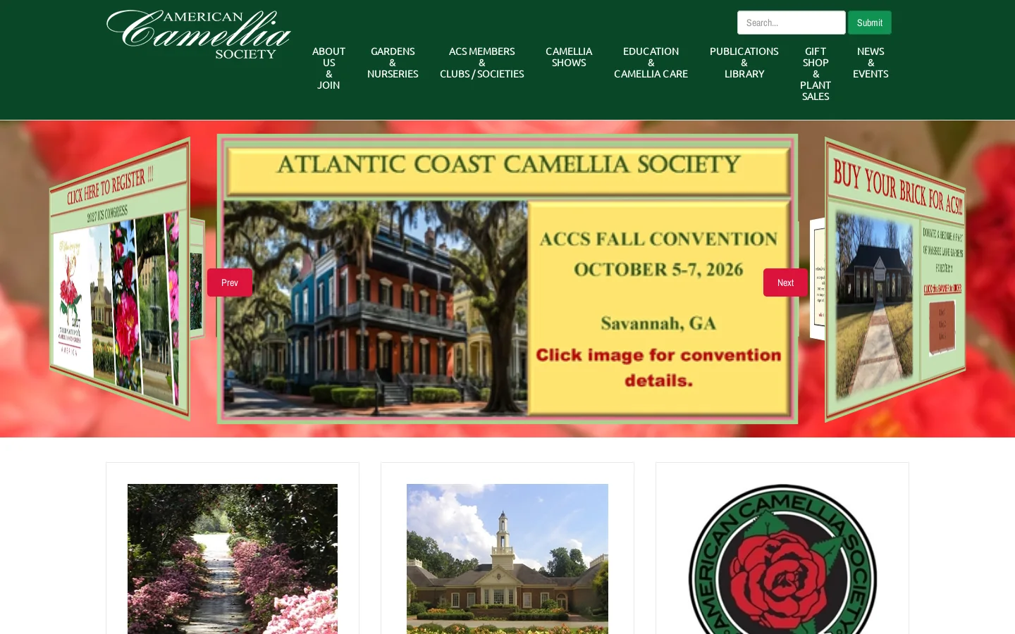 American Camellia Society Homepage screenshot