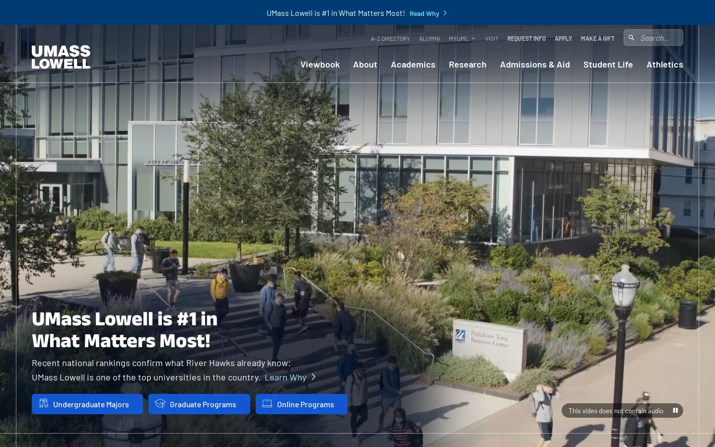 UMass Lowell Homepage screenshot