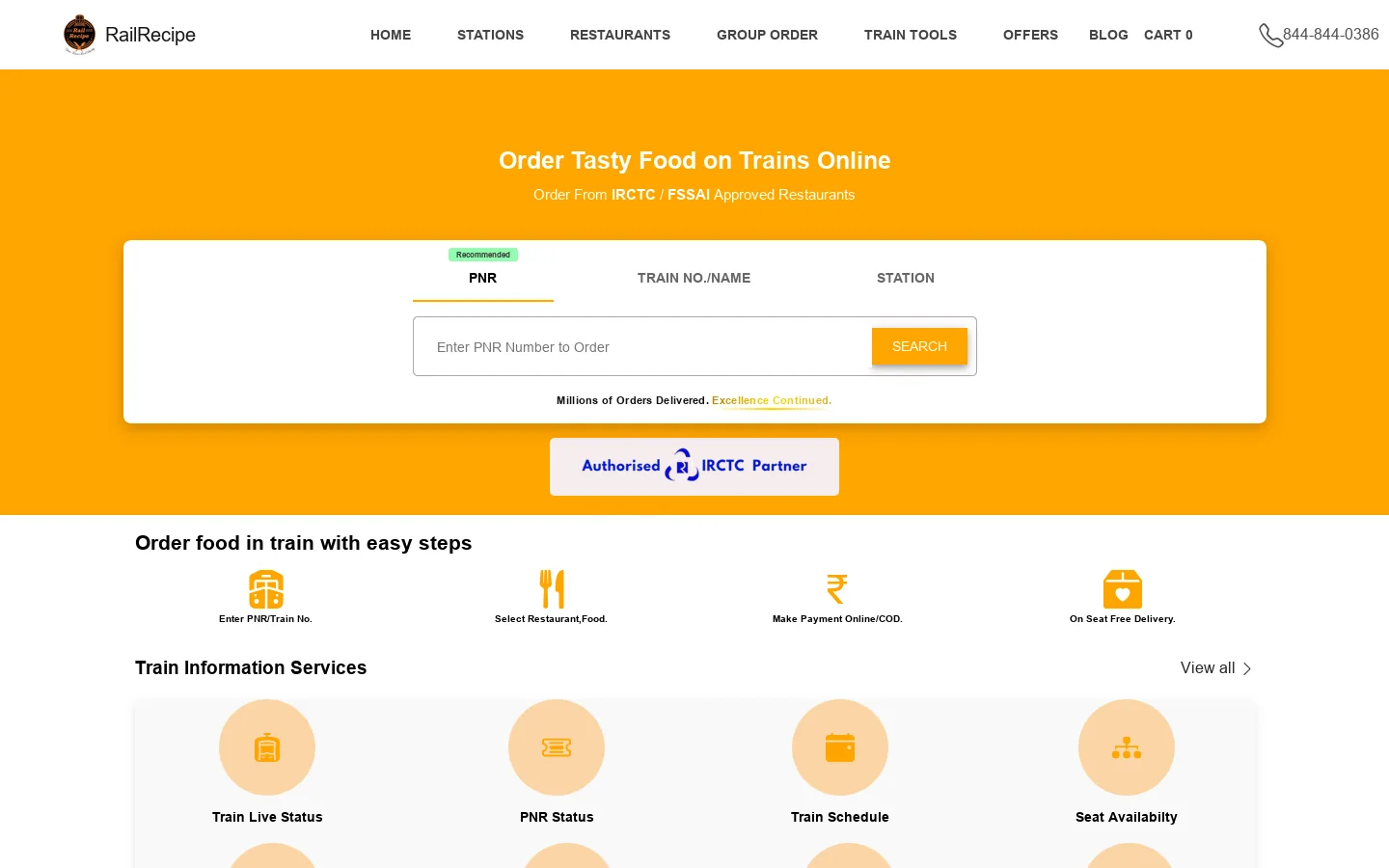 Order Food in Train Online, Quick Food Delivery in Train, Quality Food and Meal on Train, Tasty Food for Train Journey Homepage screenshot