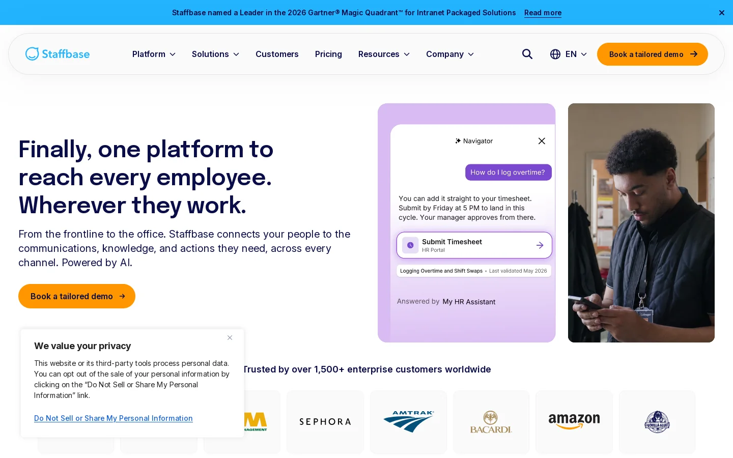 Staffbase Homepage screenshot