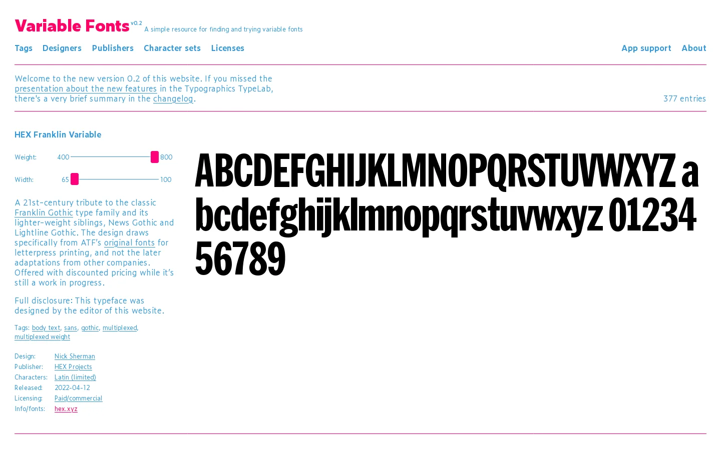 Variable Fonts Homepage screenshot