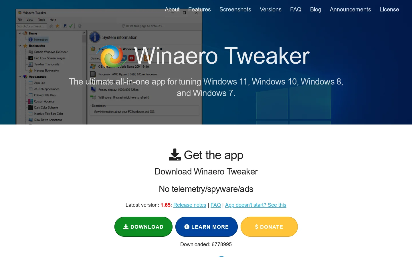 Winaero Tweaker Homepage screenshot