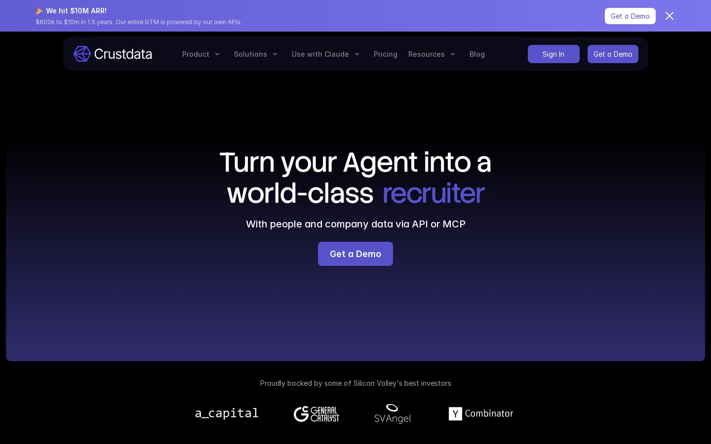 Crustdata Homepage screenshot
