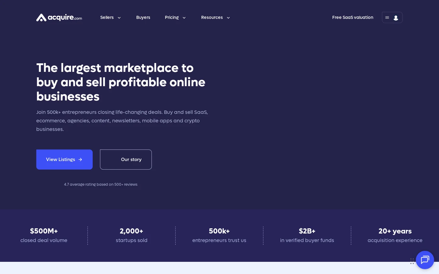 Acquire.com Homepage screenshot