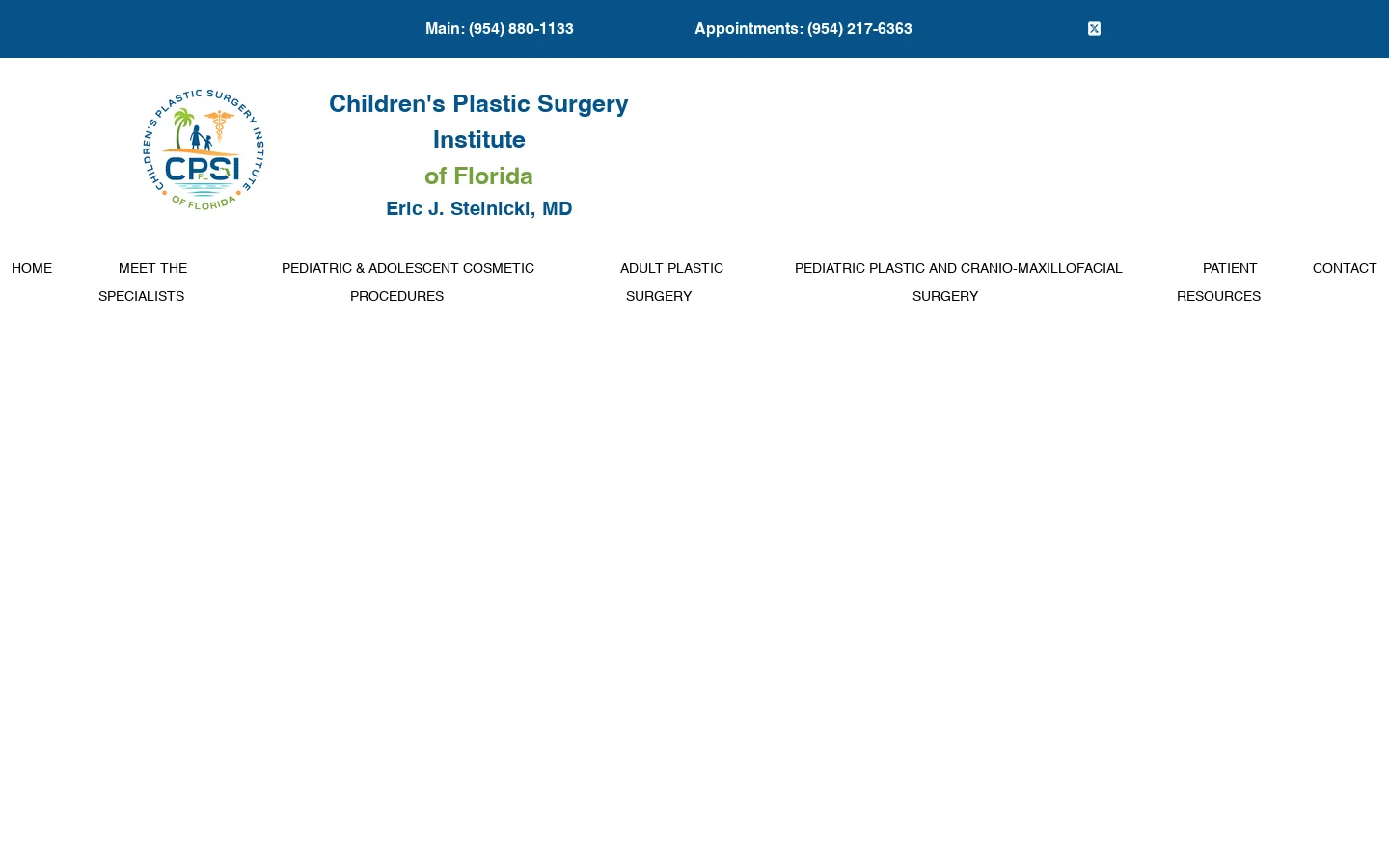 Children's Plastic Surgery Institute of Florida | Eric Stelnicki, MD Homepage screenshot