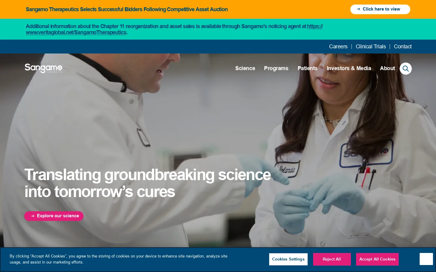 Sangamo Therapeutics, Inc Homepage screenshot