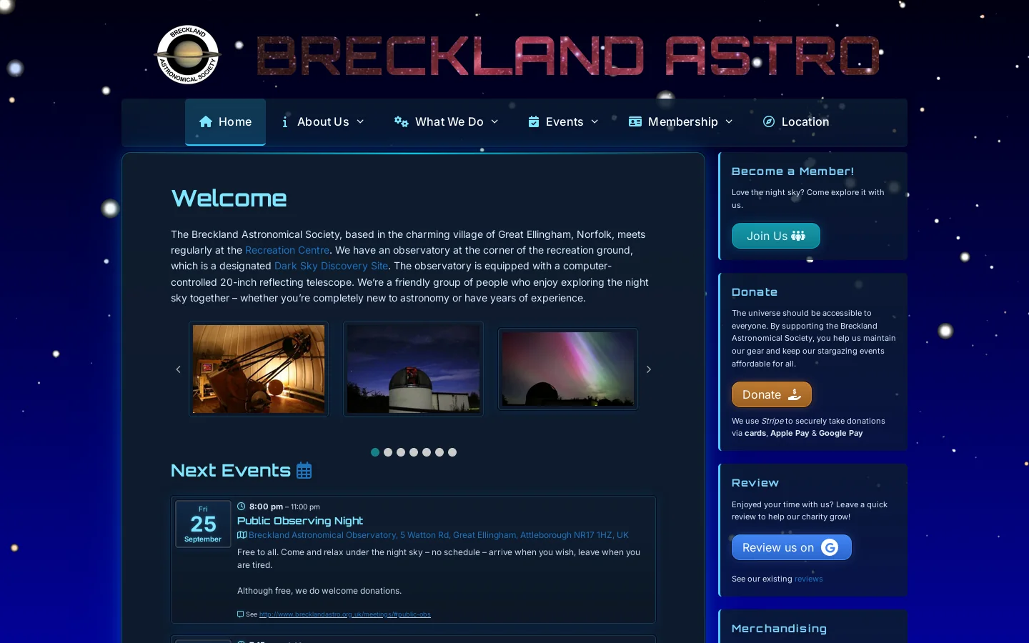 Breckland Astronomical Society Homepage screenshot