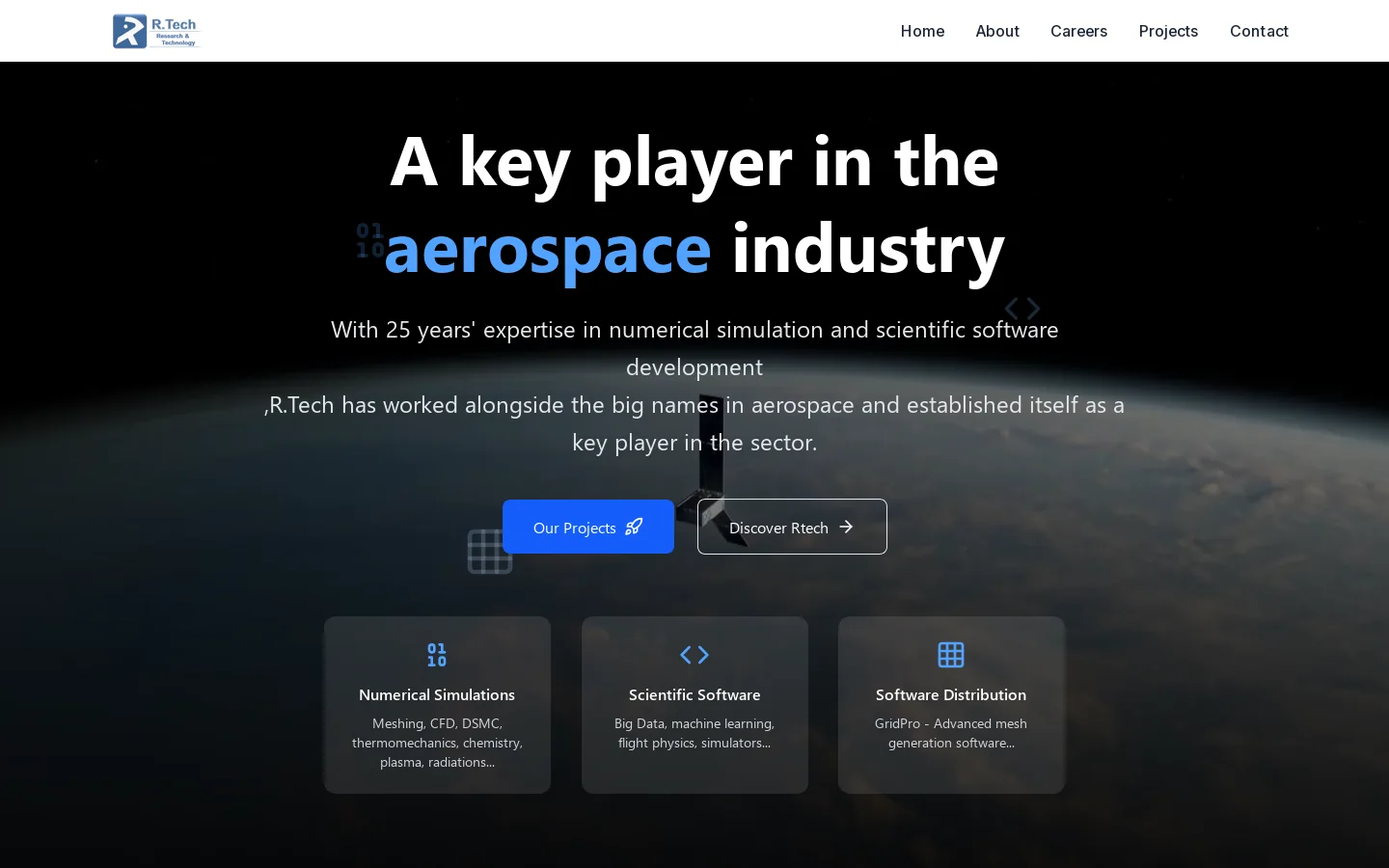 RTECH a key player in the aerospace industry Homepage screenshot