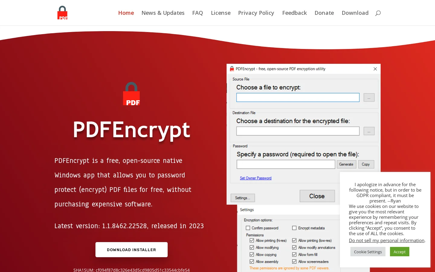 PDFEncrypt Homepage screenshot
