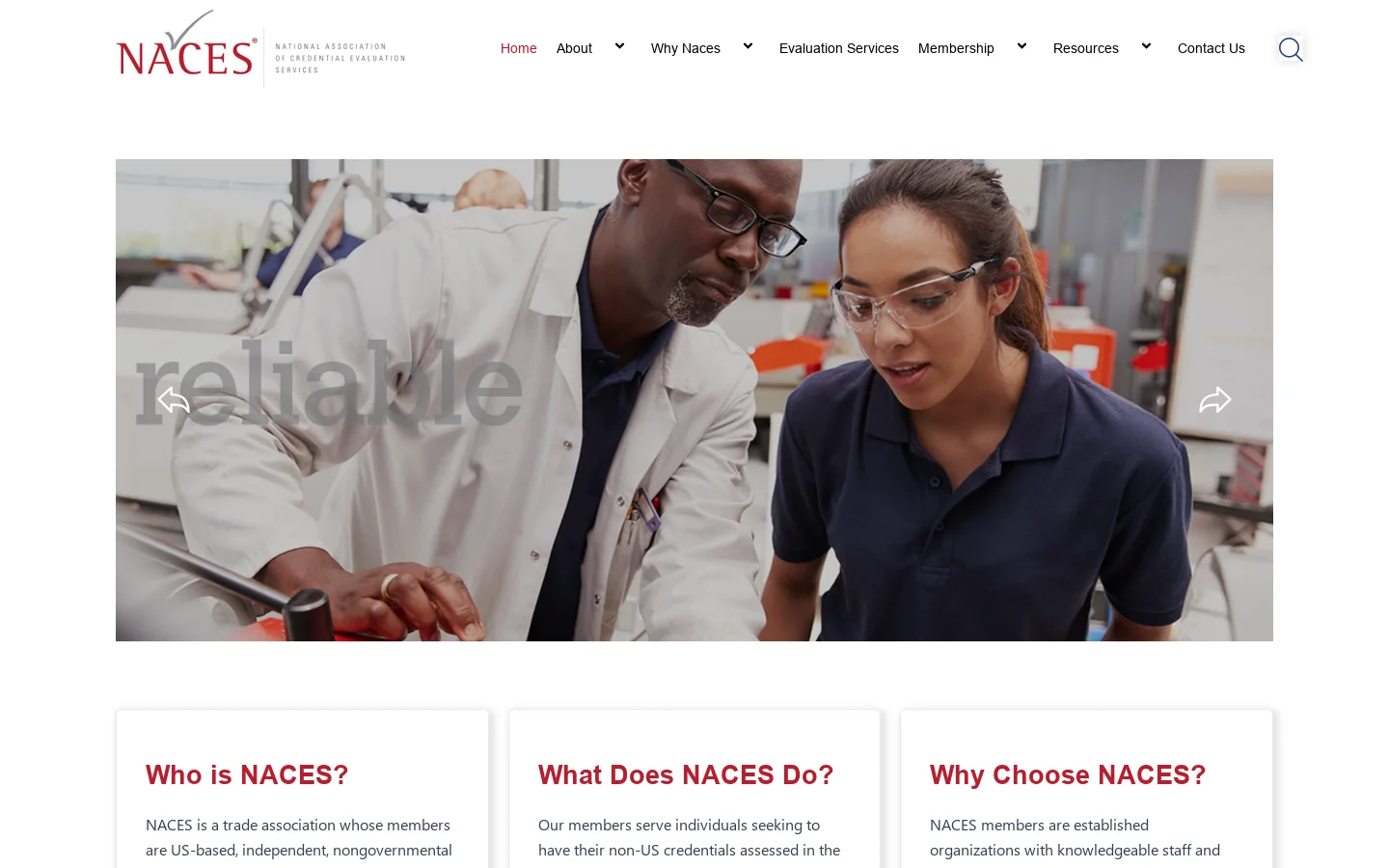NACES Homepage screenshot