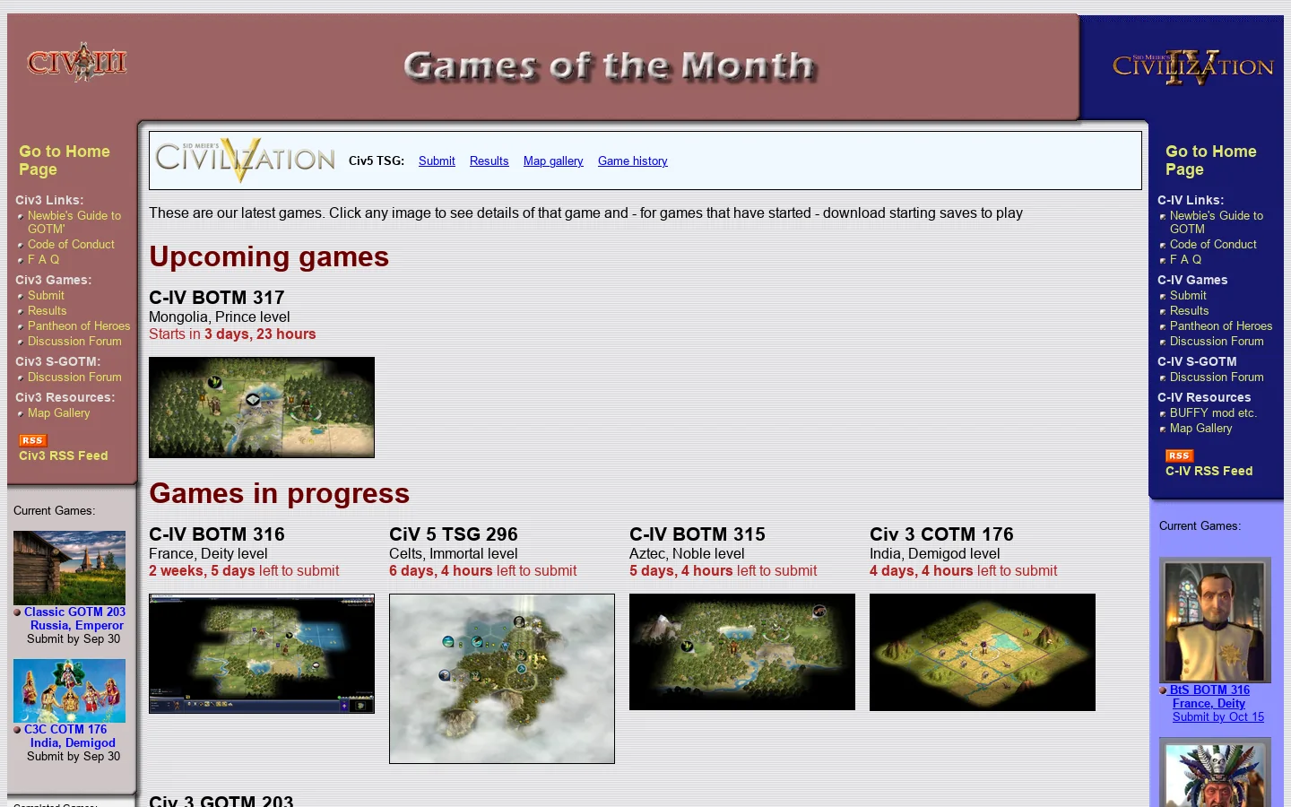Game of the Month - on CivFanatics.com Homepage screenshot